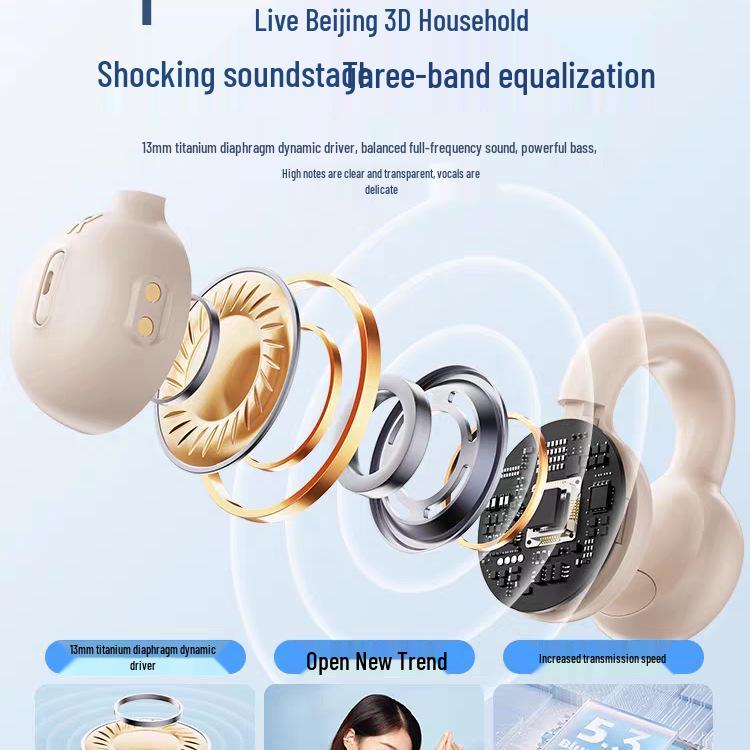 2024 Air Conduction Sports Bluetooth Earphones, Wireless In-Ear, Over-Ear Clip, Unisex Design