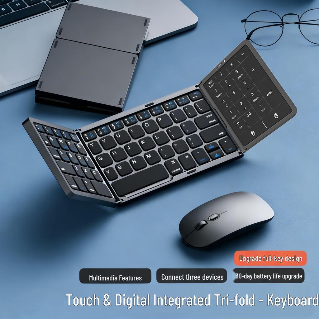 Foldable Bluetooth Keyboard with Type-C Charging, Large Touchpad, and Switchable Numeric Keys