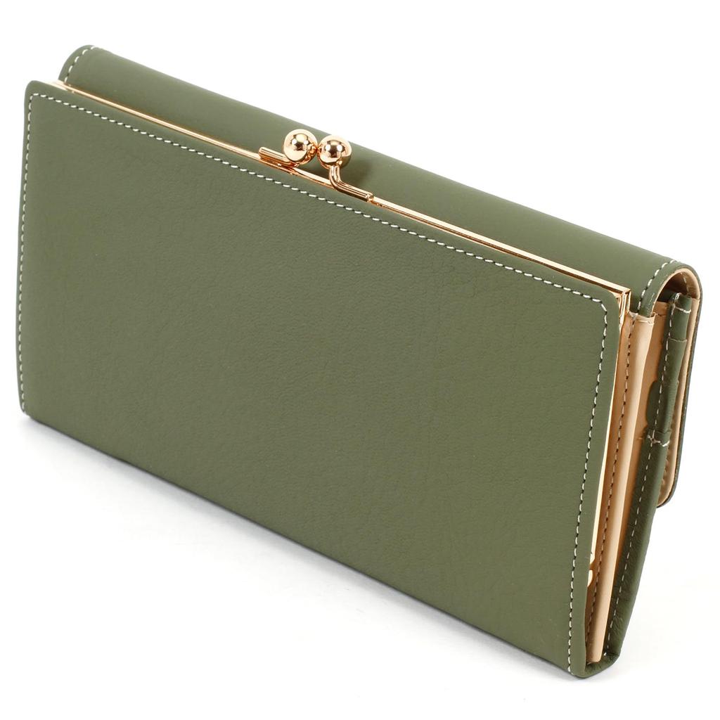 Kitamura Waterproof Leather Long Wallet with a Unique Texture of Natural Stitching 33915 Women's Materials, PH0384, Khaki/Ivory [Green]