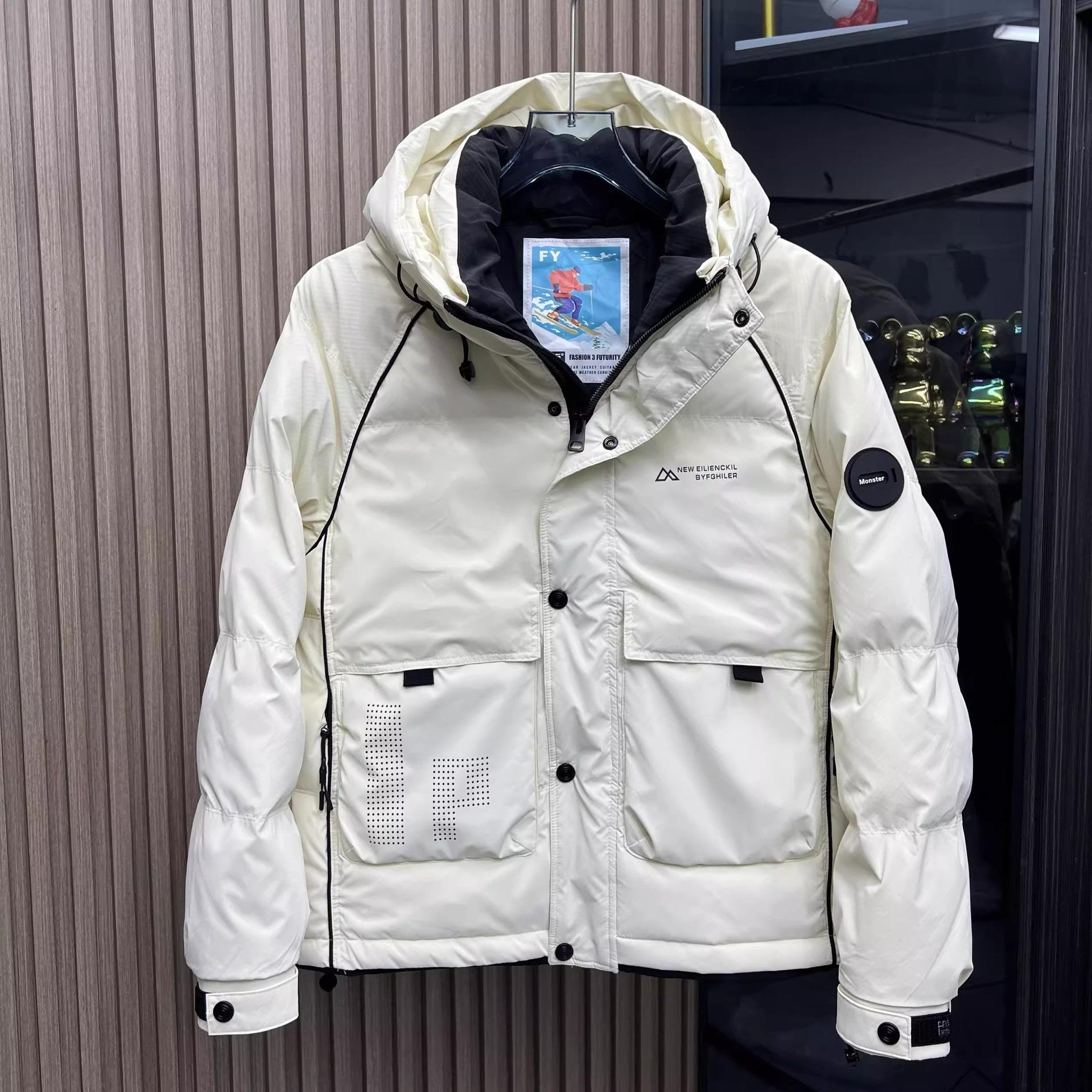 

Зимняя новая красивая теплая пуховая куртка с капюшоном, мужская, модная, универсальная, карго, холодная куртка, мужской хлопковый костюм 5XL белый