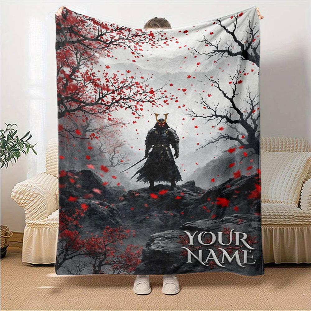 Name Custom Japanese Samurai Print Flannel Blanket High Quality Warm Comfortable Cover for All Seasons Perfect for Gifts Home Decor