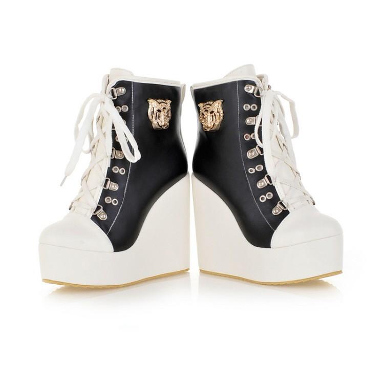 

Супер высокий каблук танкетка короткие ботинки шнуровка повседневные женские ботинки на заказ ботинки женская обувь 36 чёрный