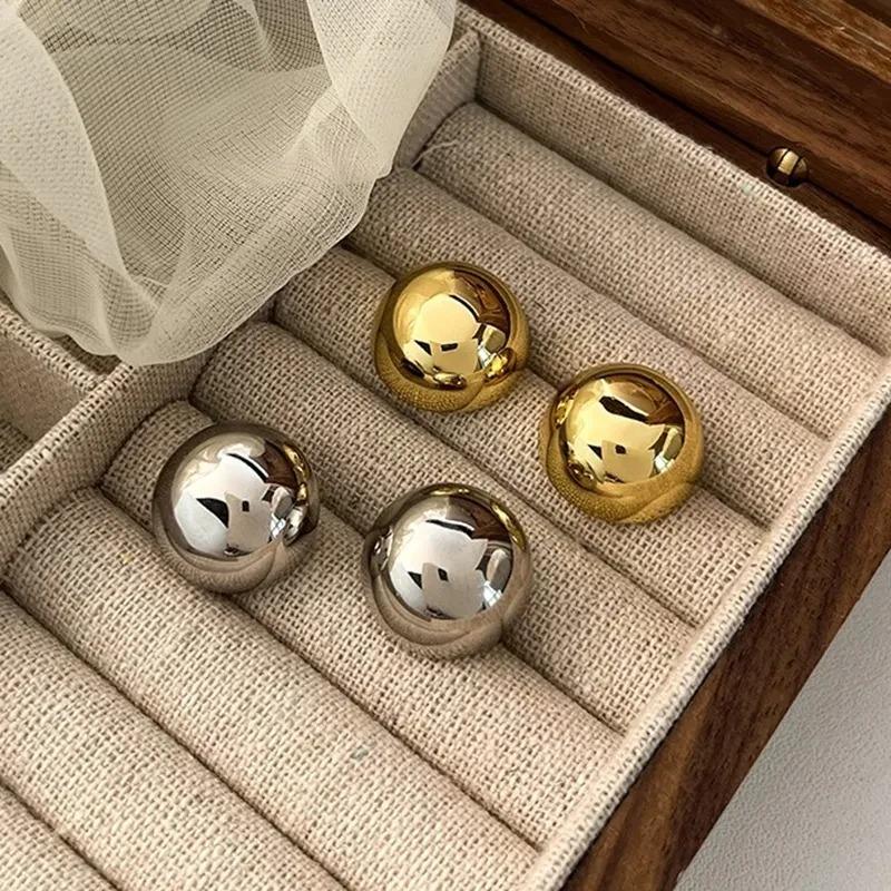 Fashion Shiny Half Ball Earrings Metal Geometric Stud Earrings Vintage Gold Silver Color Daily Holiday Women Jewelry Gifts