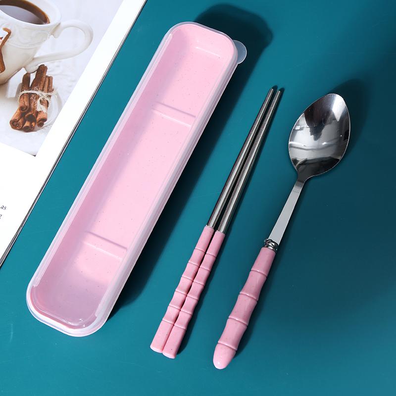 Chopsticks and Spoon Set Student Stainless Steel Portable Tableware 3-Piece Set Children's Fork Single Office Worker Storage Box