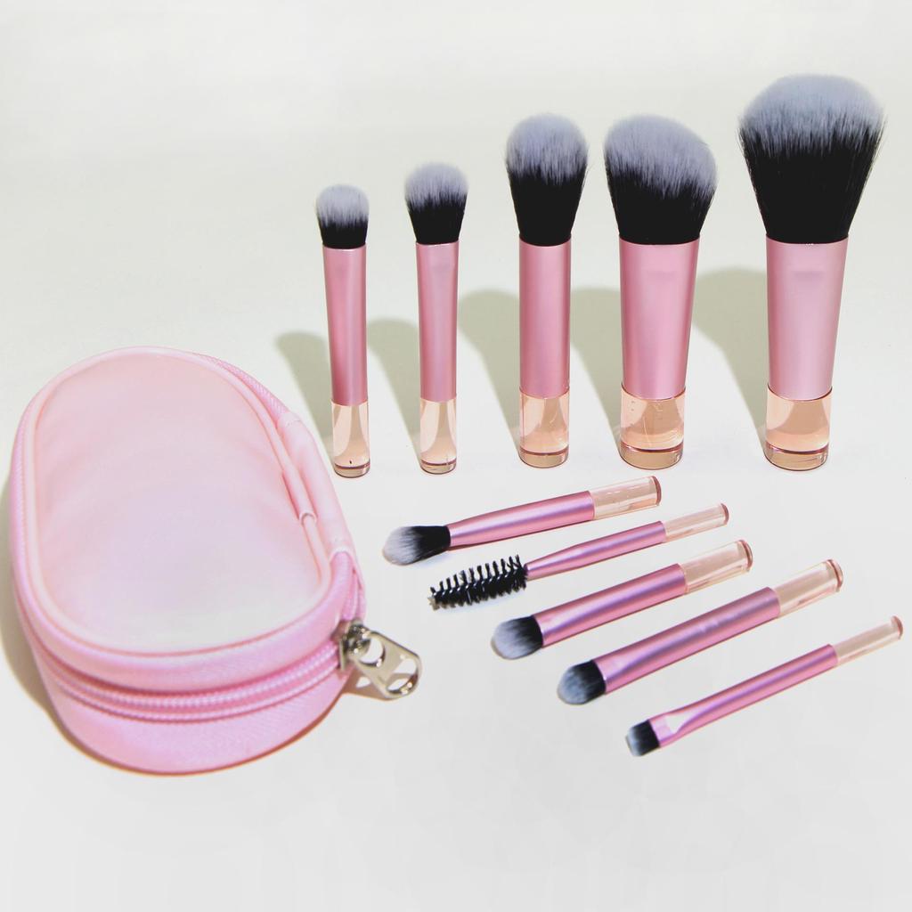 10-Piece Beginner Mini Makeup Brush Set with Crystal Handles - Portable Travel Kit with Brush Bag