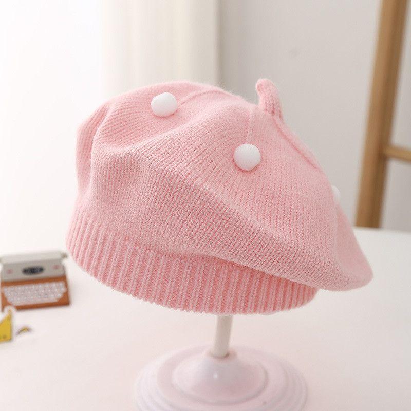 1 szt. Uroczy pasek miś ciepła czapka beanie jednolity kolor dzianinowy beret dla dzieci dziewcząt jesień zima artysta malarz czapki