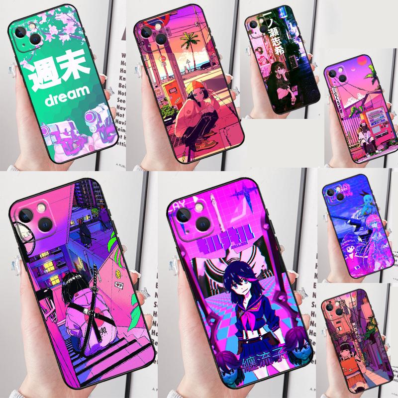 Vaporwave Glitch Anime Phone Case For iPhone 16 Pro Max 13 12 Mini 11 14 15 Pro Max XR 16 15 Plus 16e Cover Shell