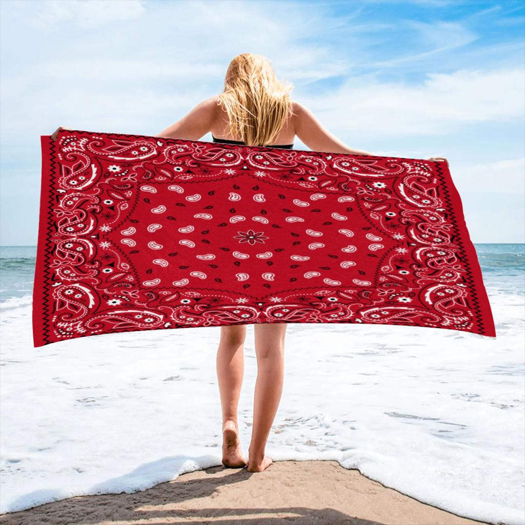Quick Drying Beach Towels Paisley Red Bandana Oversized 30X60Inch Printing Towel Super Absorbent Pool Towel Blanket