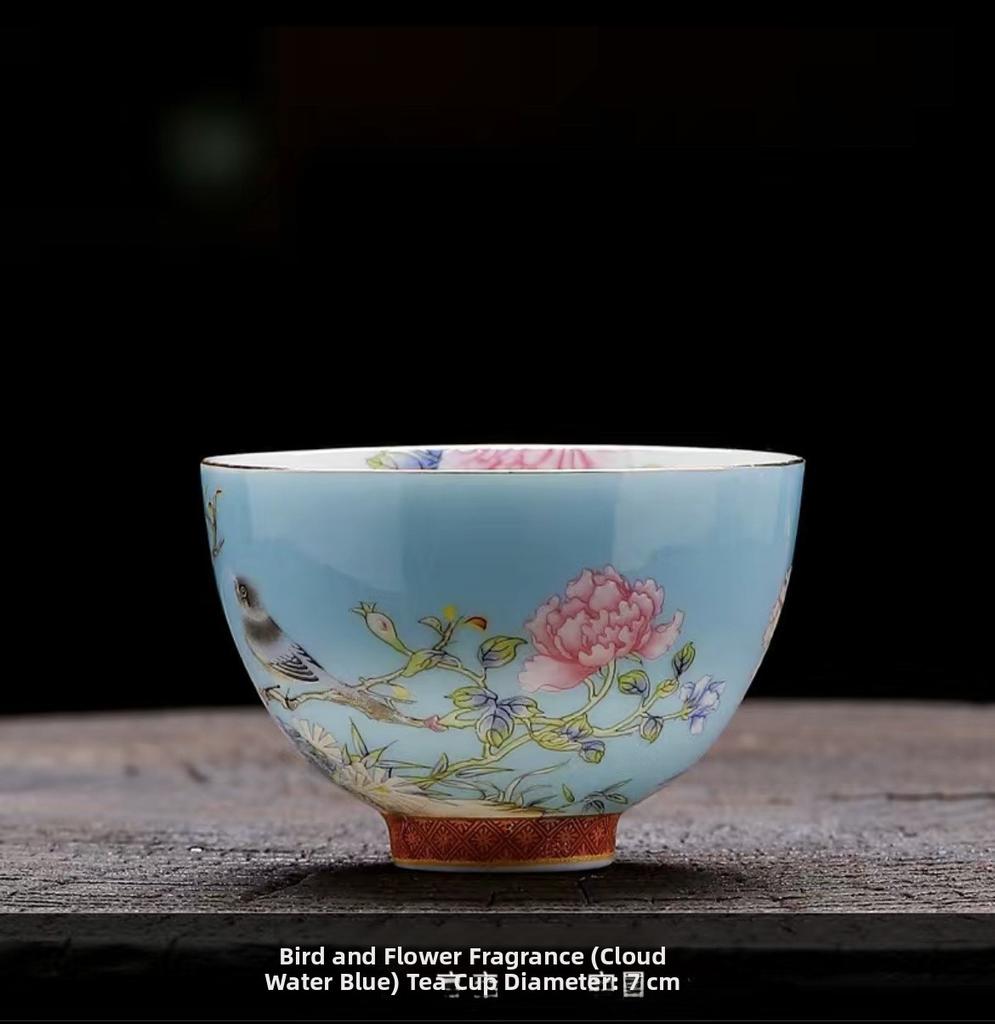 Enamel Color Ceramic Tea Cup Gongfu Tea Set Home Use Drinking Cup Style Peony Handmade Craft High Temperature Glaze