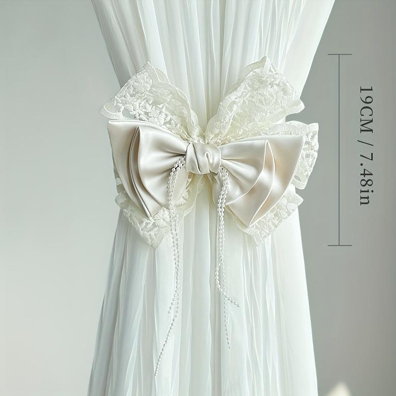 Elegantní růžová krajková mašle na závazek závěsů - francouzský romantický styl, klip na závěsy bez nutnosti vrtání s květinovými vzory