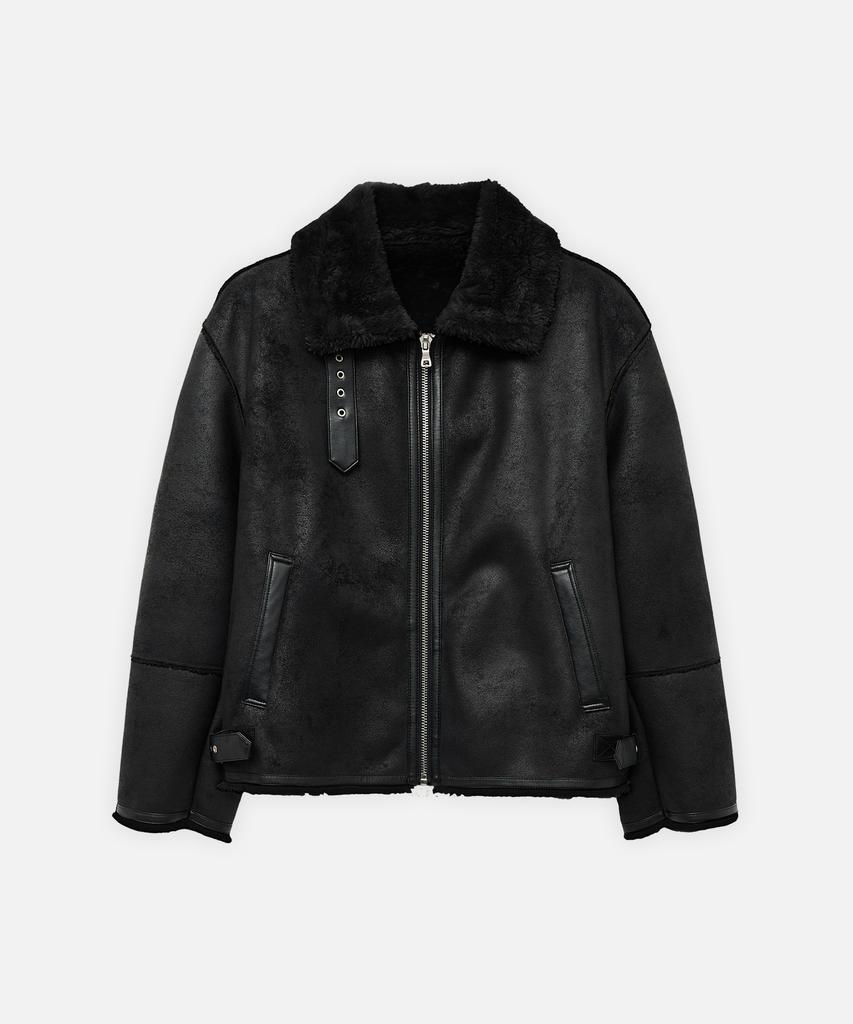 Draw Fit Oversized Suede Line Shearling Jacket [All Black]