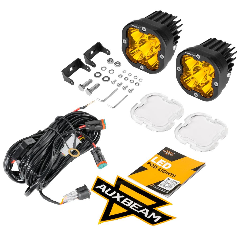 AUXBEAM 6 Types 3 Inch LED Pod Lights White & Amber Spot / Flood / Combo Driving Work Light for ATV SUV Truck Pickup Boat