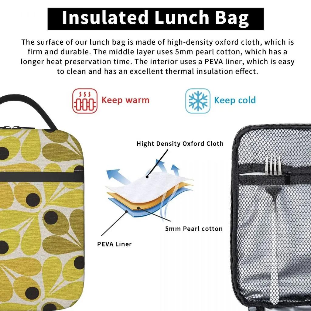 Orla Kiely Insulated Lunch Tote Bag Portable Leaf Colorful Food Box Reusable Thermal Cooler Bento Box School