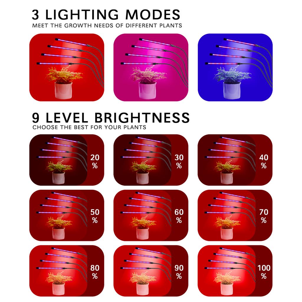 40W 80LEDs Grow Light with Blue Red Light Bulbs 4/8/12H Timer 9 Brightness Leves for Indoor Plant