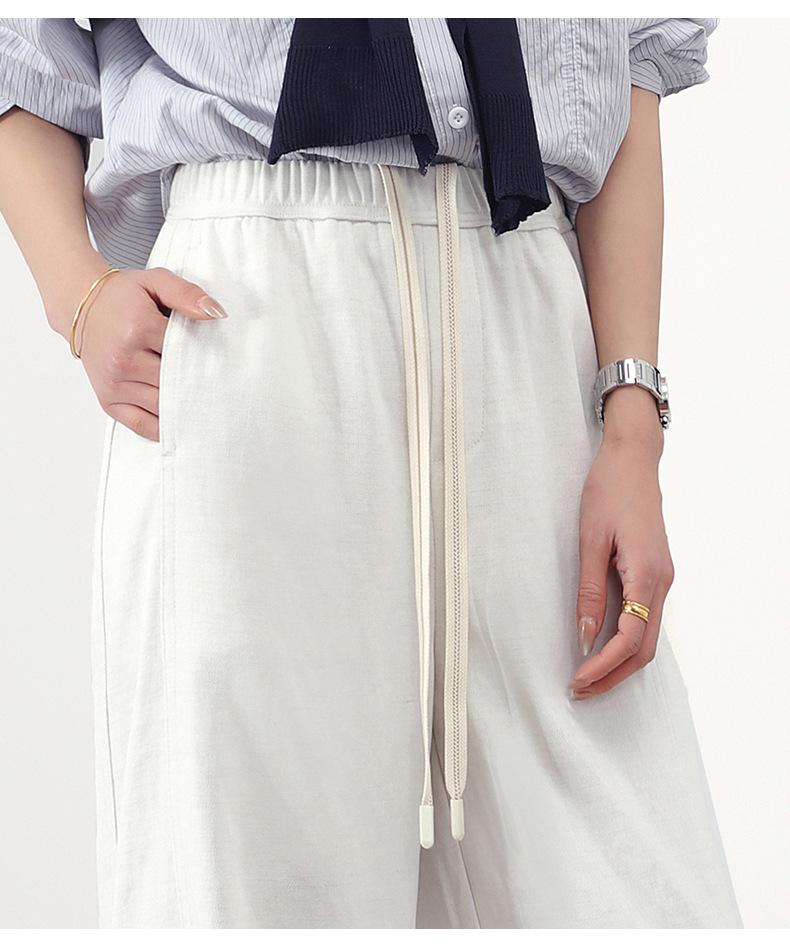 Tencel Linen Women's Wide-Leg Pants: Spring 2026 Arrivals, Elastic Waist, Drawstring, Drape Slimming Straight Leg.