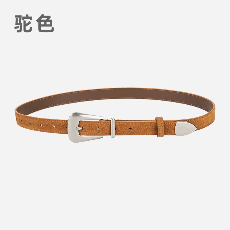 Ladies Belt Silver Needle Buckle Frosted Velvet Retro Jeans Decorative Premium Leather Belt Women