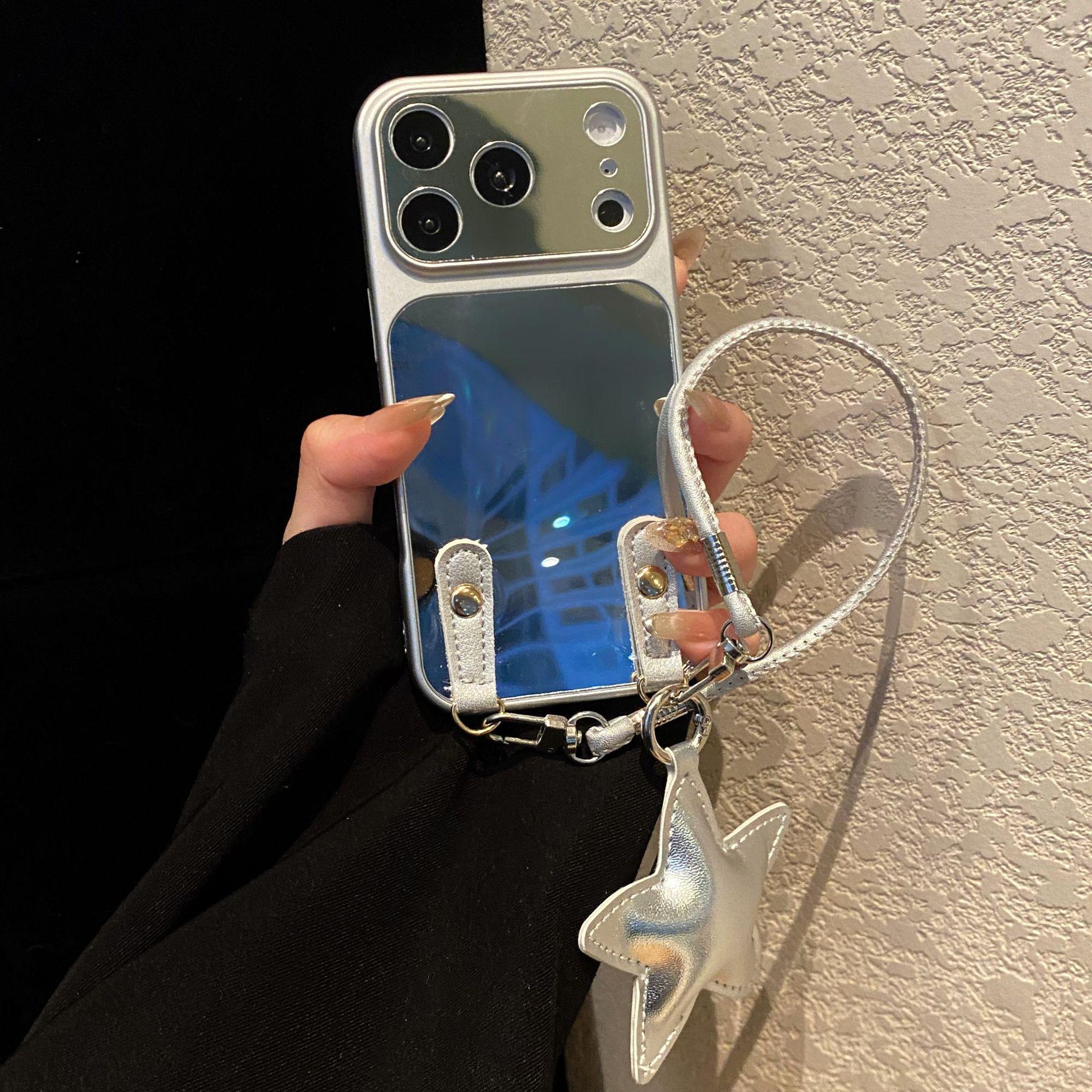 

Trendy Star Pendant Chain Mirror-Skin Case for Apple iPhone 17 Pro Max/16 Pro/15/14/13 iPhone 15 Plus