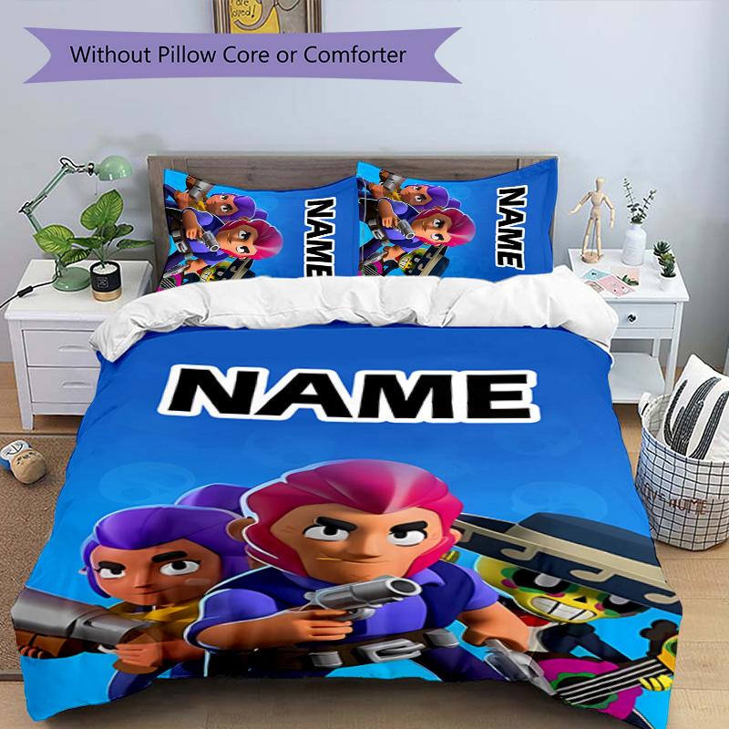 3pcs Brawl Stars Cover Set - Personalized Name, HD Printed Bedding with 1 Cover and 2 Pillowcases - Perfect for Home Decor, Easy Care