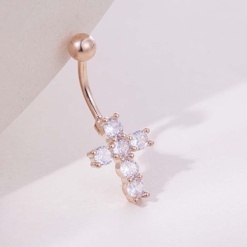 Cross Design Crystal Dangle Belly Ring 1Pcs Comfortable Stainless Steel Navel Piercing Jewelry for Daily