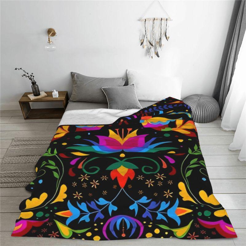 Individuell 3D-gedruckte Mexikanische Blumen Otomi Und Vögel Decken Bequem Weich Flanell Herbst Überwurfdecke für Sofa Zuhause Bett