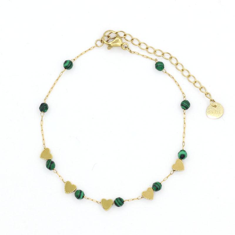 Romantic Heart Malachite Gold Stainless Steel Women's Bracelet: Simple, Fresh, Elegant Style