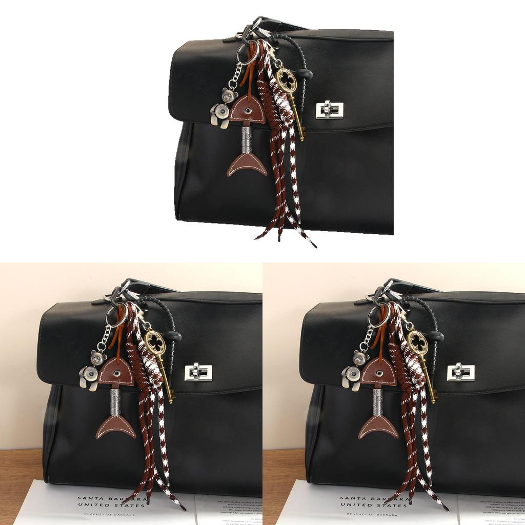 Vintage Leather Fishbone Keychain Creative Bag Charm For Unique Style Accessory