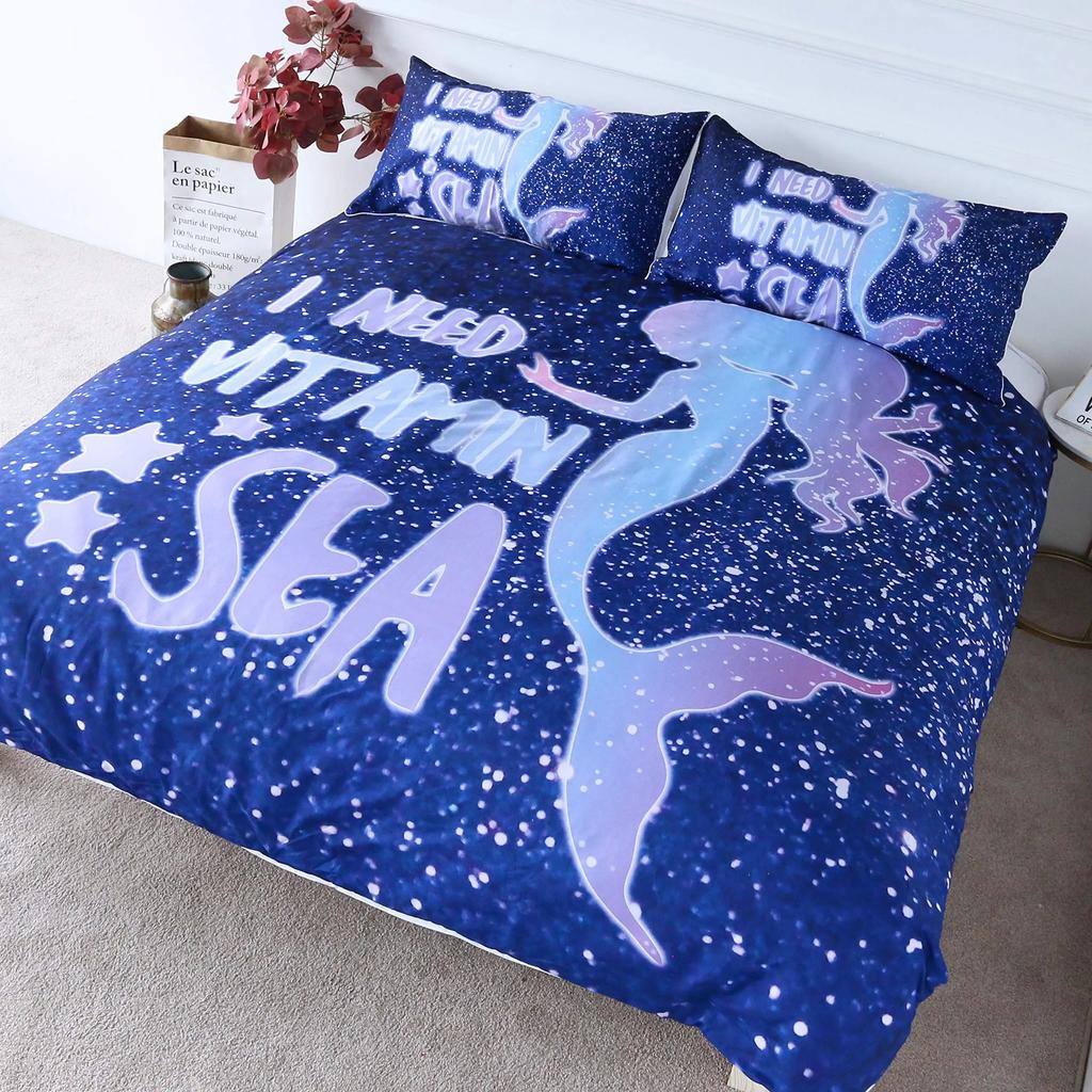 Comforter Mermaid Space Mermaid Bedding Purple Mermaid King Comforter Sets For Girls Galaxy Mermaids Bedding 3Pcs