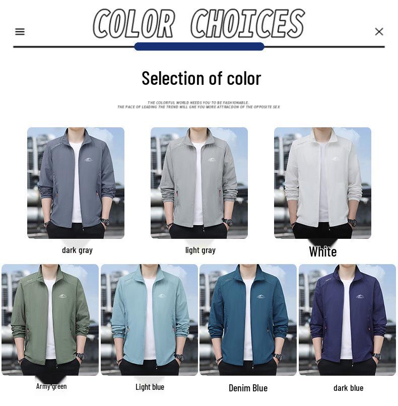 Men's Summer Windbreaker: Lightweight Ice Silk, Quick-Dry, Loose Fit, Stand Collar, Plus Size Fishing Jacket.
