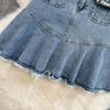 Summer Commuter Korean Fashion Girl High Waist Denim Skirt Slim Pleated A-Shaped Fishtail Skirt