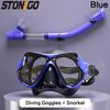 Snorkelling Gear Set Diving Mask Snorkel Set with Large Frame Silicone Skirt Anti Fog Tempered Glass Lens Full Dry Top Snorkel with Splash Guard