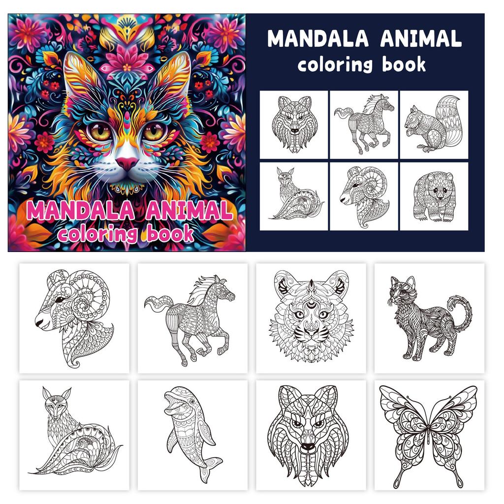 Cross Mandala Animal Coloring Book: 24 Pages of Creative Watercolor and Doodle Illustrations for Adults