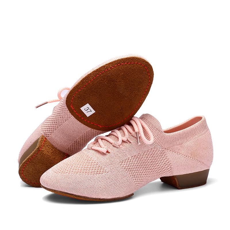 Fly-knit Schnür-Ballerinas mit Absatz für Damen-Latein-, Yoga- oder Jazztanz.