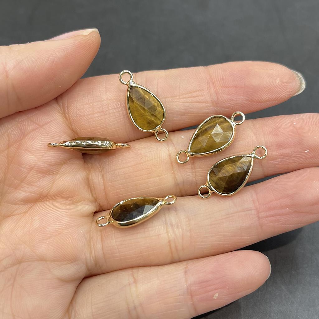 5Pcs Natural Stone Teardrop Faceted Connector Charms 9x20mm, Golden Plated Edge Crystal Pendants for DIY Necklace Bracelet Jewelry Making