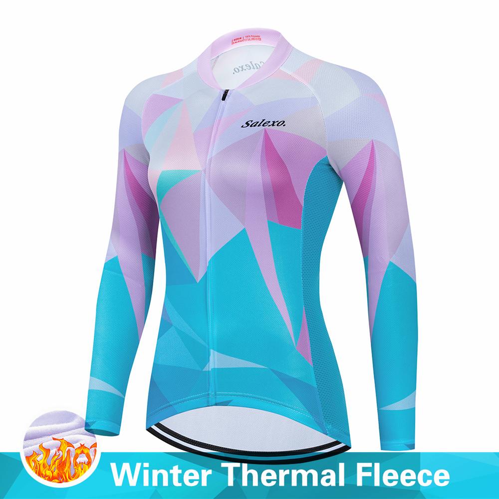 Warm 2023 Salexo Winter Thermal Fleece Cycling Clothes Women Jersey Suit Outdoor Bike MTB Clothing Bib Pants Set Ropa Ciclismo
