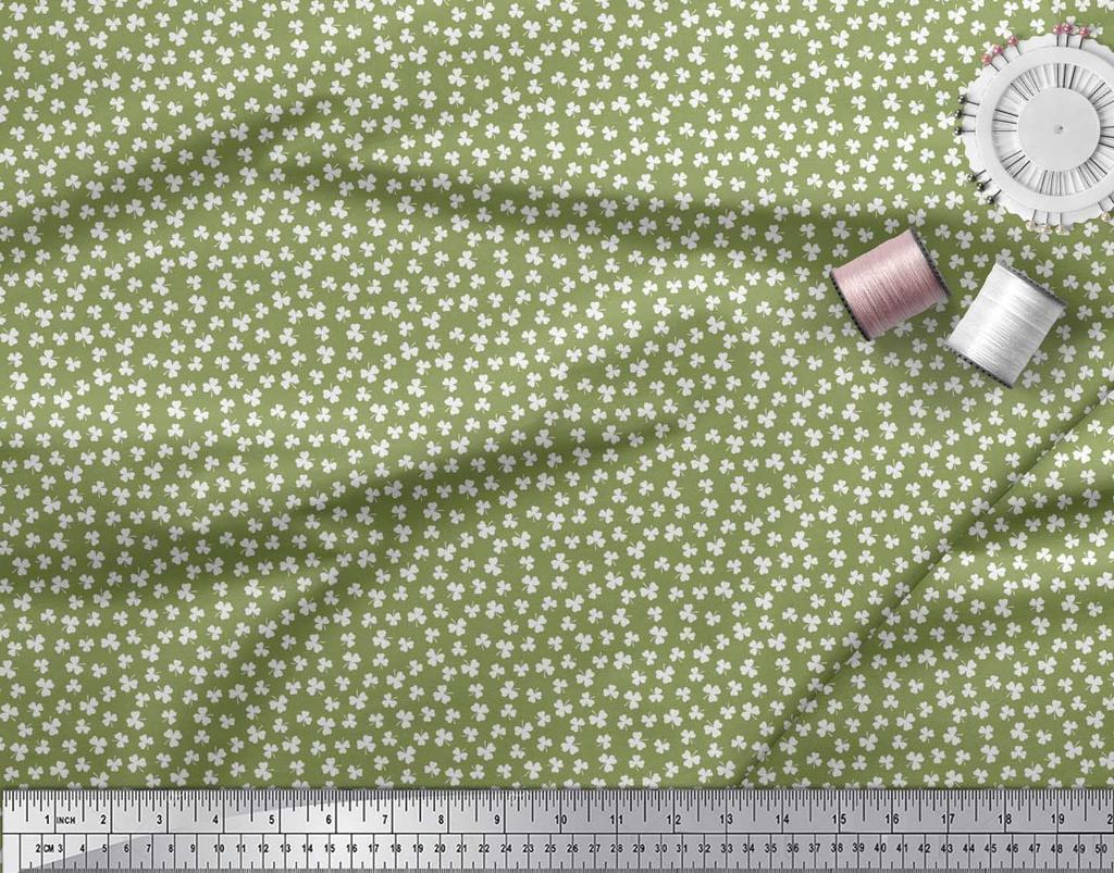 Soimoi Japan Crepe Satin Fabric Clover Leaves Small Print Fabric by Metre 42 Inch