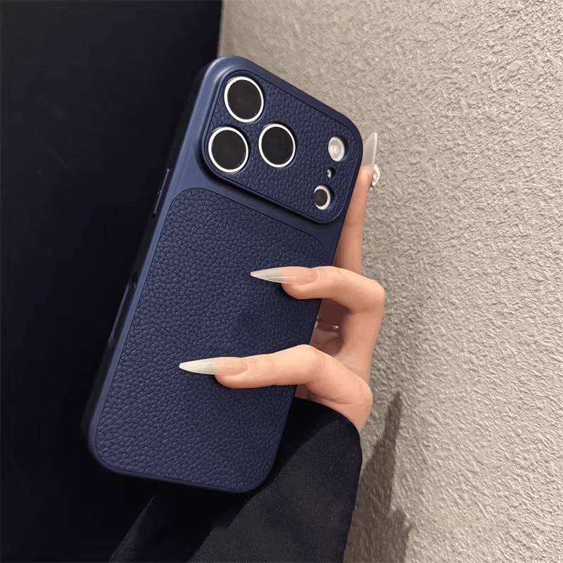 Luxury Litchi Leather Texture Matte Phone Case For iPhone 17 16 15 14 13 Pro Max 17Pro Camera Protection Shockproof Back Cover