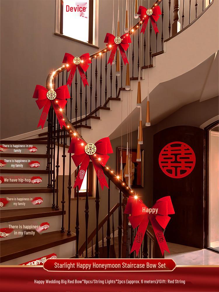 Свадебный декор перил лестницы: Набор бантов из лент для жениха и невесты