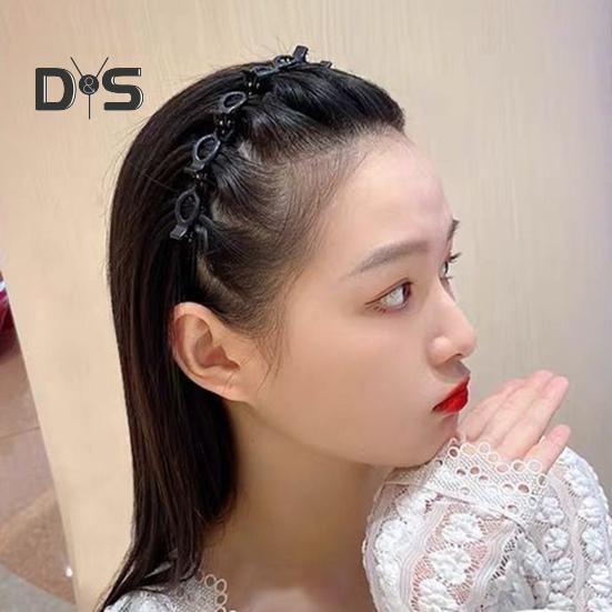 2Pcs Women Headband with Clips Double Layer Design Anti-slip Hairband Bang Braided Hair Hoop Hair Accessories