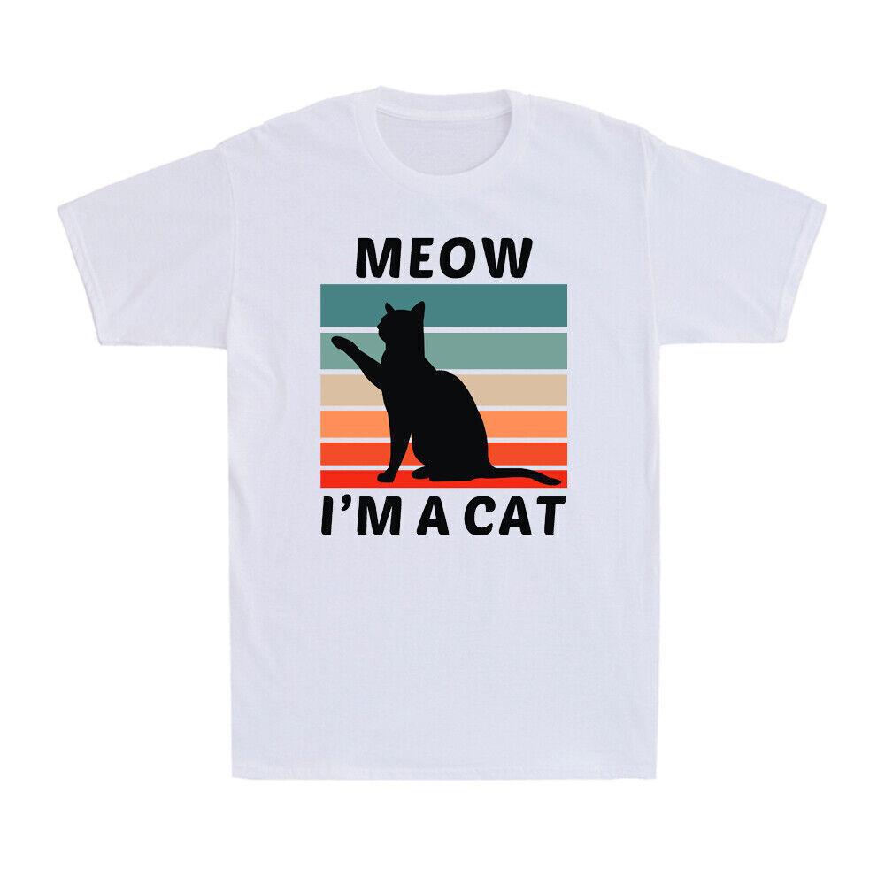 Meow I m A Cat Funny Cat Lovers Gift Costume Vintage Men s Cotton T-Shirt Black L