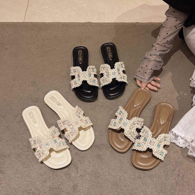 Flat-bottomed Flip-flops Summer Fairy-style Shoes Semi-flip-flops Beach Sandals