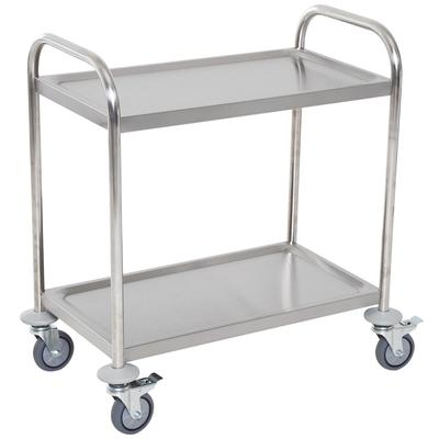 Serving Trolley Kitchen Cart On Castors 2 Shelves 80L X 45W X 82H Cm Chromed Stainless Steel