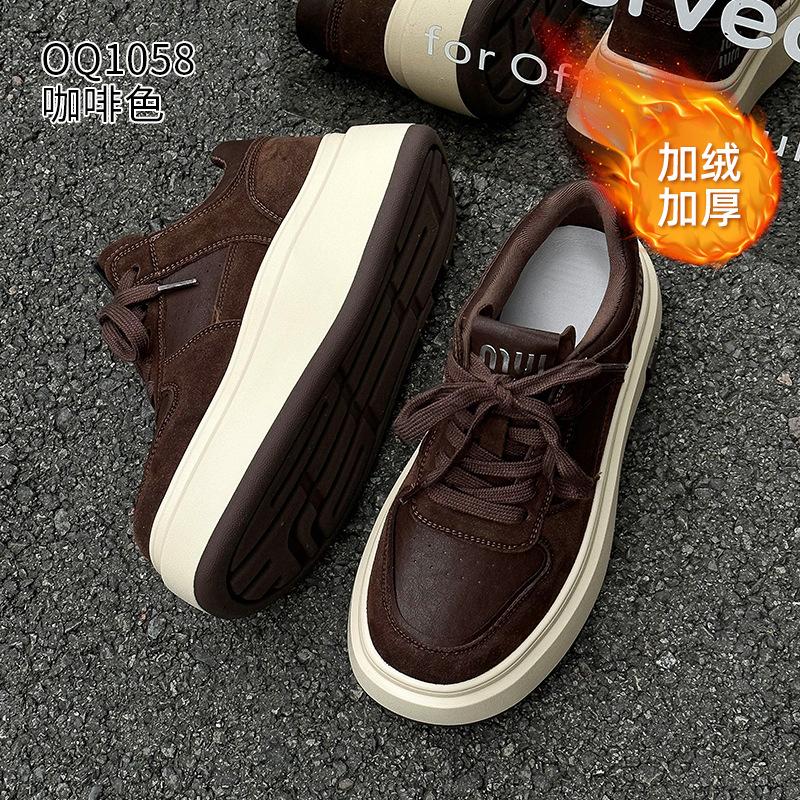 Leather board shoes autumn and winter tide casual muffin velvet platform sports casual shoes