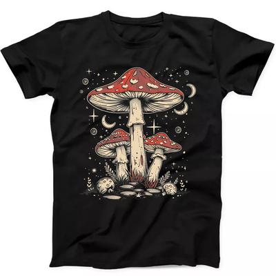 Funghi Magici Boho Retro Hippie Natura Notte Luna Regalo Divertente Maglietta Nera 236
