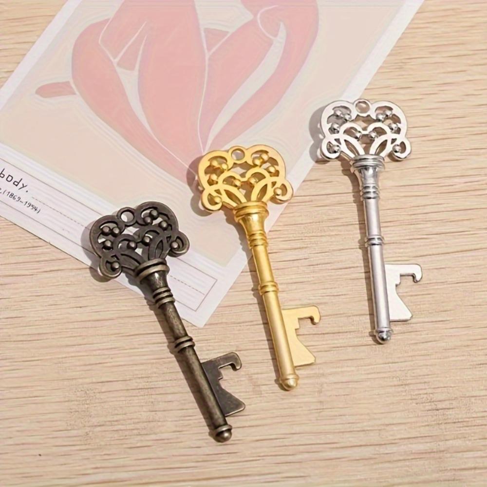 1pc Vintage Crown Key Shape Bottle Opener - Unique Barware Tool with Keychain Pendant - Perfect Wedding Party Favor Gift and Kitchen Gadget