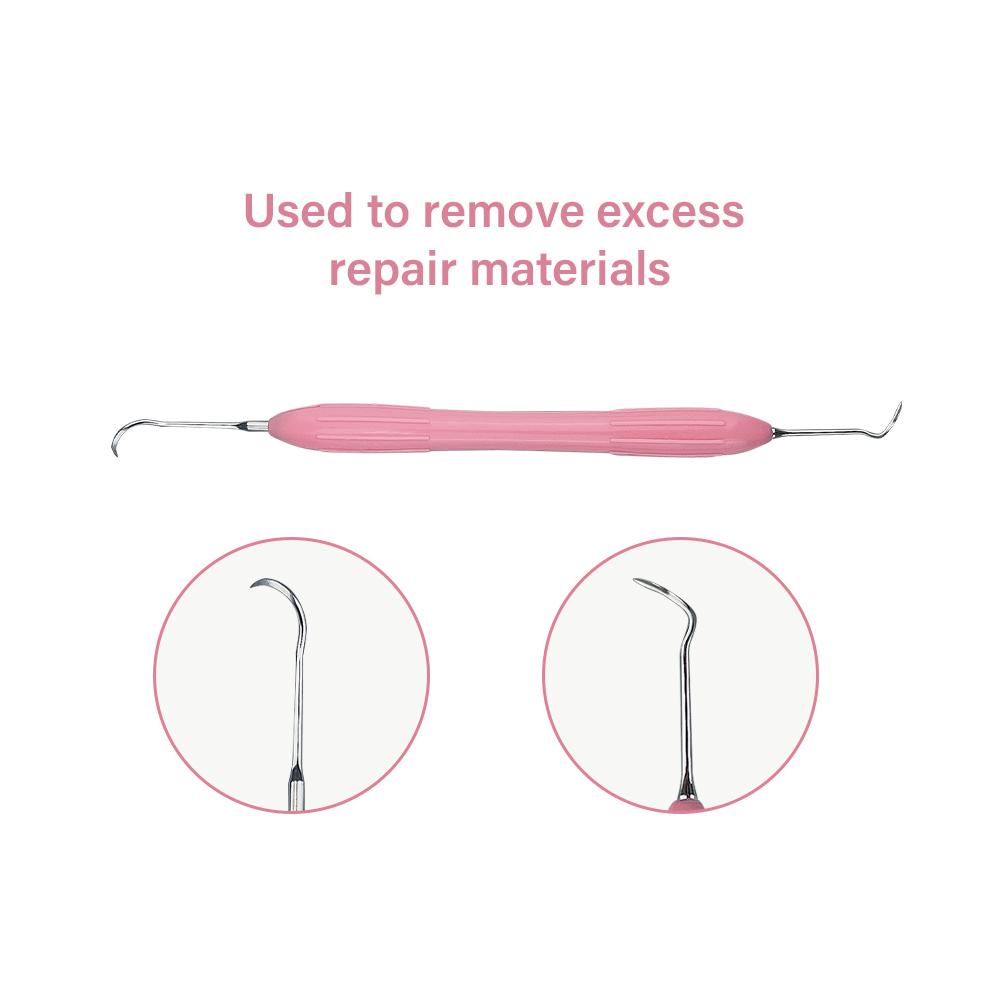 Tannlege Dobbeltsidig Rustfritt Stål Resin Fyllersett Kompositt Resin Fyllspatel Silikonhåndtak Tannlege