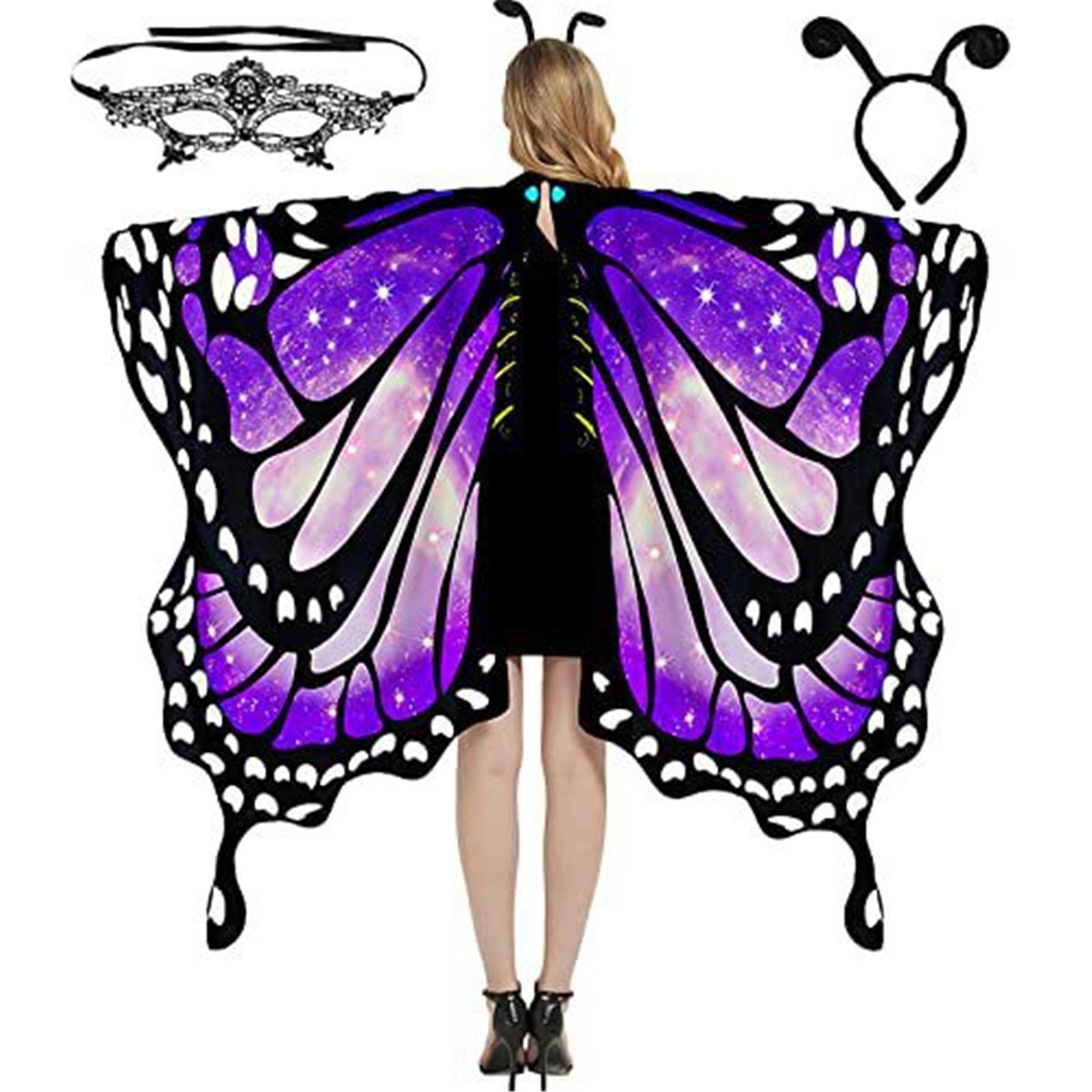3Pcs Butterfly Wing Halloween Costume with Mask Antenna Headbands for Kid Adult Halloween Party Fairy Wing Costume M