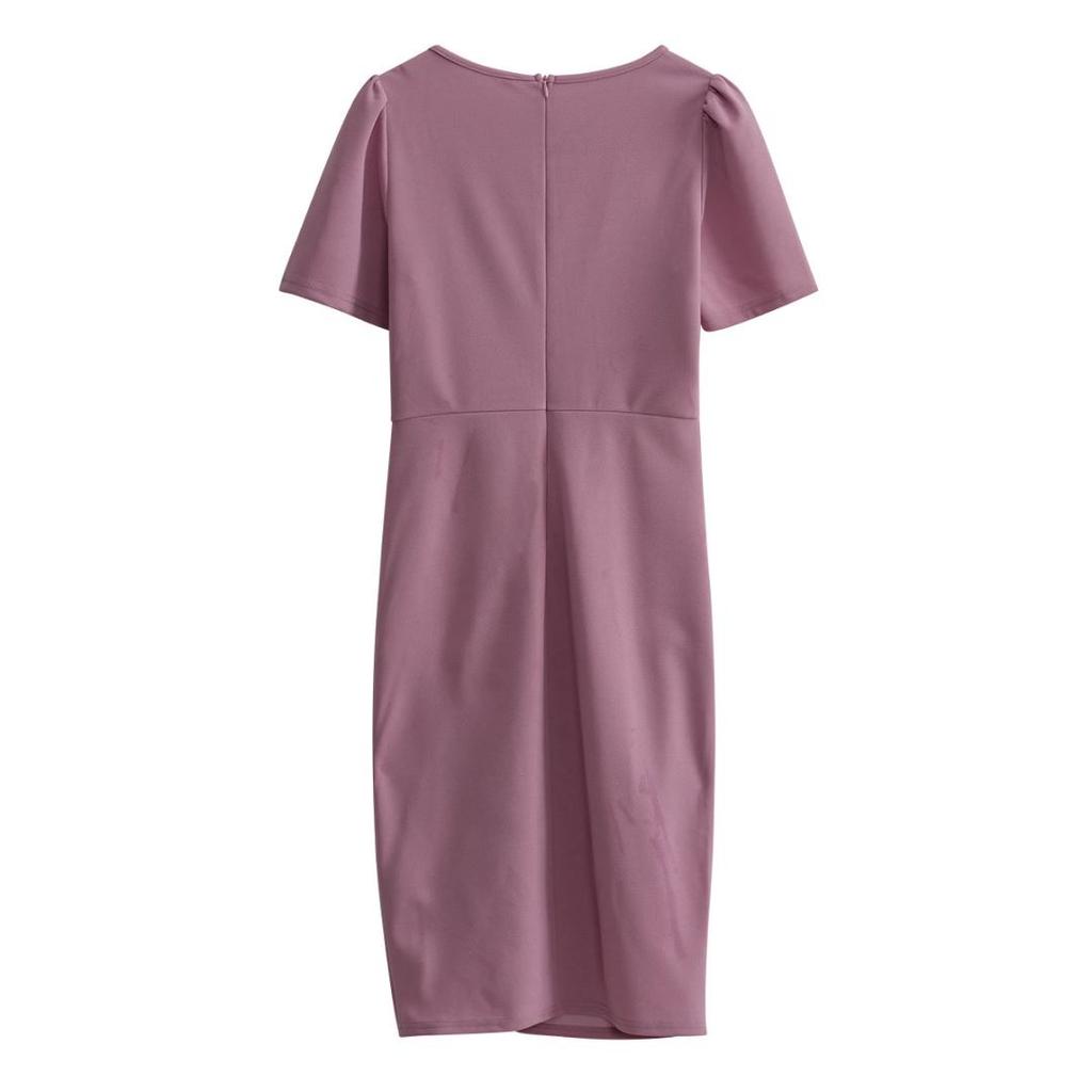 Women's Solid Color Summer Temperament Commuter Crew Neck Short Sleeve Mediumn Long Dress