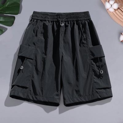 Men Shorts Adjustable Drawstring Elastic Waist Sports Shorts with Multi Pockets Solid Color Loose Fit Casual Shorts
