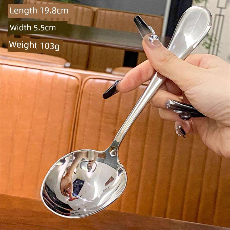 18/10 Stainless Steel Spoon Noodle Spoon For Home Small Spoon Big Mouth Soup Dried Rice Spoon Deep Mouth Noodles Soup Ladle