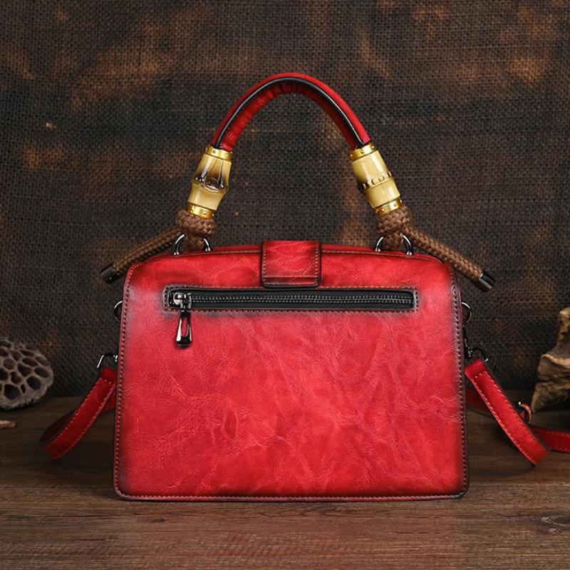 Johnature Vintage Luxury Handbag Handmade Leather Carved Women Bag Versatile Female Shoulder & Crossbody Bags